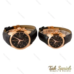 ساعت ست تیسوت سه موتوره بند چرم رزگلد مشکی Tissot-4344-S