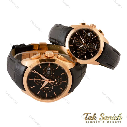 ساعت ست تیسوت سه موتوره بند چرم رزگلد مشکی Tissot-4344-S