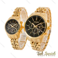 ساعت سیتیزن ست طلایی سه موتوره صفحه مشکی Citizen-4369-S