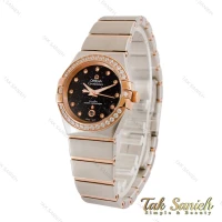 ساعت امگا زنانه کانسلیشن رزگلد سیلور نگین دار صفحه مشکی Omega-4379-L