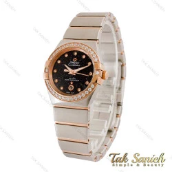 ساعت امگا زنانه کانسلیشن رزگلد سیلور نگین دار صفحه مشکی Omega-4379-L