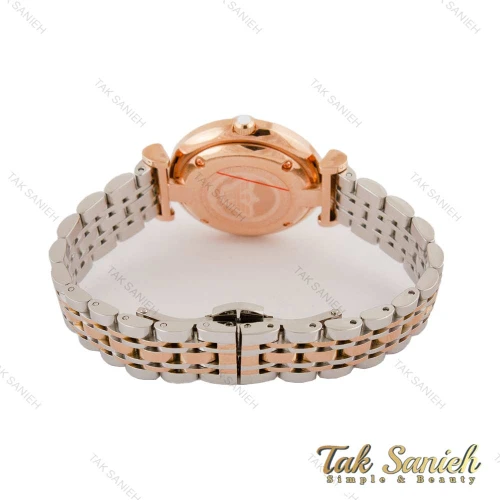 ساعت امپریو آرمانی زنانه دو رنگ رزگلد صفحه سفید نگین دار Armani-4403-L