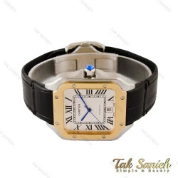 ساعت کارتیر سانتوس مردانه بند چرم دورنگ طلایی Cartier-4419-G