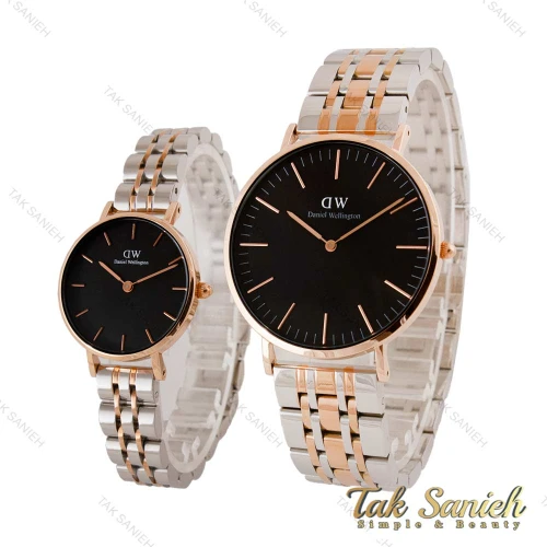 ساعت دنیل ولینگتون ست دورنگ رزگلد صفحه مشکی DW-4428-28-S