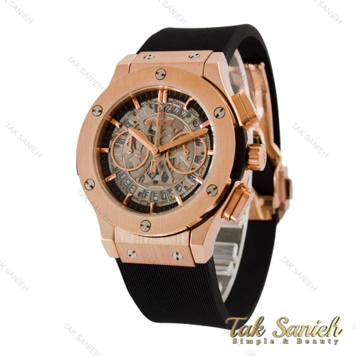 ساعت هابلوت زنانه سه موتوره رزگلد صفحه اسکلتون Hublot-4430-G