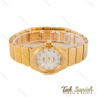 ساعت امگا کانسلیشن زنانه طلایی صفحه سفید ایندکس نگین Omega-4440-L