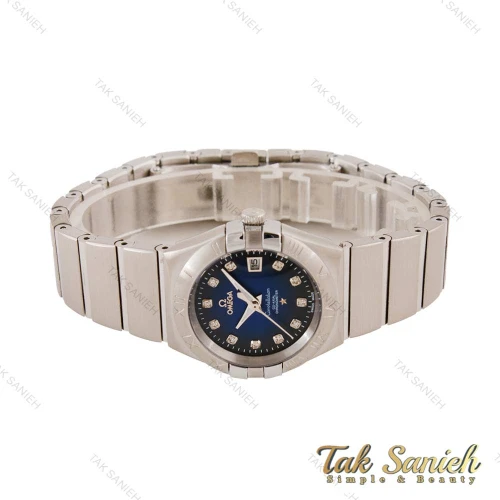 ساعت امگا زنانه سیلور صفحه سرمه ای نگین دار Omega-4441-L