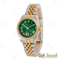 ساعت رولکس زنانه دیت جاست صفحه سبز اعداد یونانی نگین دار Rolex-4448-L