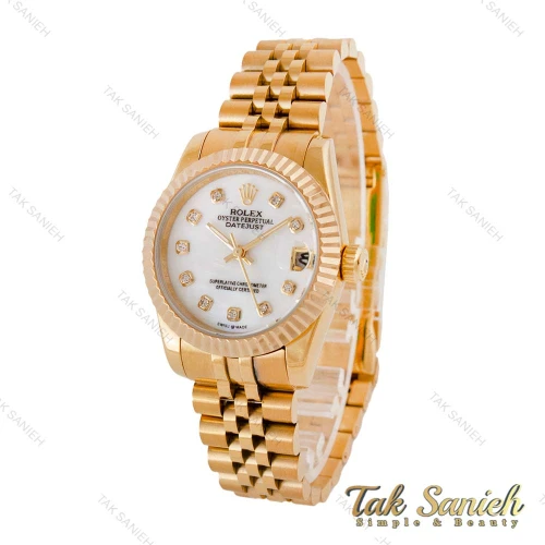 ساعت رولکس زنانه طلایی مدیوم صفحه سفید صدفی Rolex-4449-L