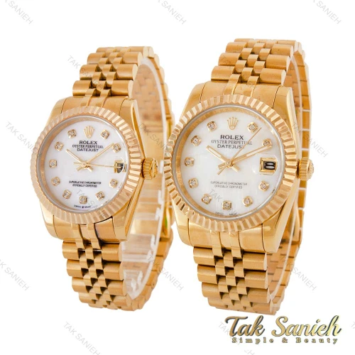 ساعت ست رولکس دیت جاست طلایی صفحه سفید Rolex-4451-S