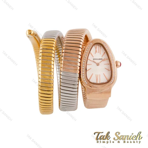 ساعت بولگاری ماری زنانه سه رنگ رزگلد سیلور طلایی نگین دار Bvlgari-4459-L