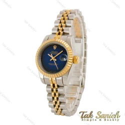 ساعت رولکس زنانه دورنگ طلایی صفحه آبی مهندسی اسمال Rolex-4483-L