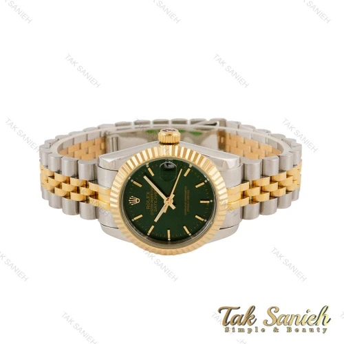 ساعت رولکس زنانه دورنگ طلایی نقره ای صفحه سبز مدیوم Rolex-4484-L