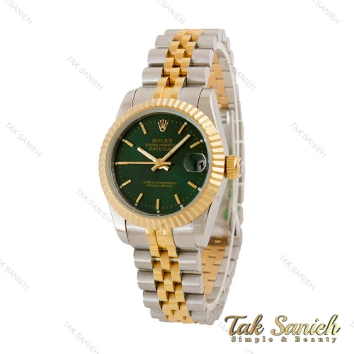 ساعت رولکس زنانه دورنگ طلایی نقره ای صفحه سبز مدیوم Rolex-4484-L
