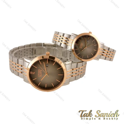 ساعت سیتیزن ست دورنگ رزگلد صفحه طوسی تک موتوره Citizen-4489-S