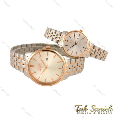 ساعت ست سیتیزن دورنگ رزگلد صفحه سیلور تک موتوره Citizen-4491-S