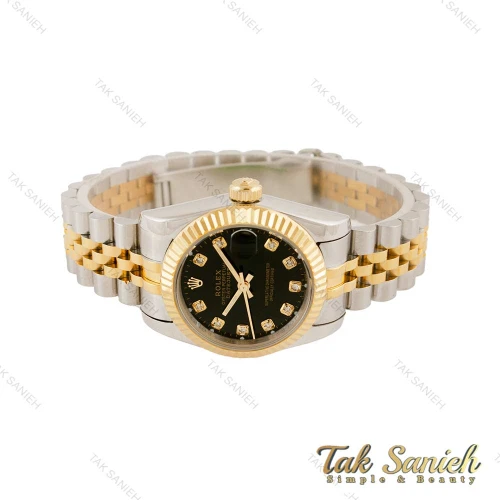 ساعت رولکس زنانه دورنگ طلایی صفحه مشکی متوسط Rolex-4531-M-L