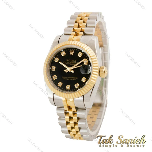 ساعت رولکس زنانه دورنگ طلایی صفحه مشکی متوسط Rolex-4531-M-L