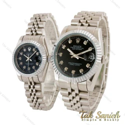 ساعت ست رولکس دیت جاست نقره ای صفحه مشکی Rolex-4535-S