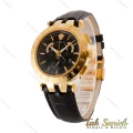 ساعت ورساچه مردانه سه موتوره طلایی  بند چرم مشکی Versace-4553-G