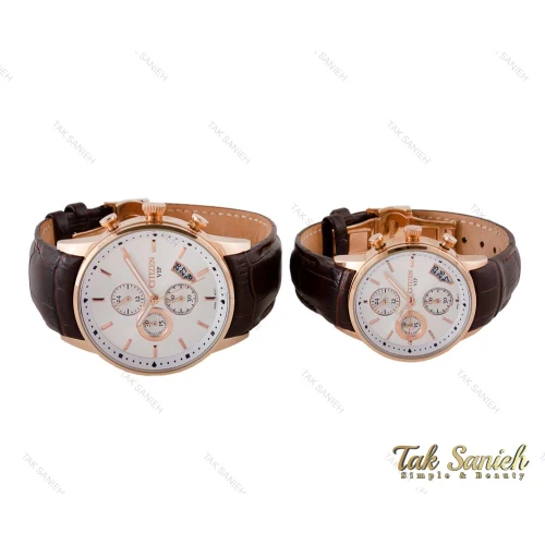 ساعت ست سیتیزن VIP بند چرم سه موتوره رزگلد Citizen-5057-S