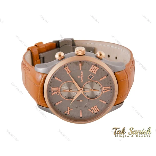 ساعت رومانسون مردانه سه موتوره بندچرم عسلی Romanson-5085-G
