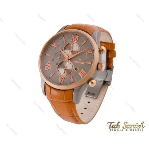 ساعت رومانسون مردانه سه موتوره بندچرم عسلی Romanson-5085-G