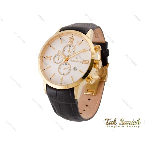 ساعت رومانسون سه موتوره مردانه طلایی بند چرمی Romanson-5086-G