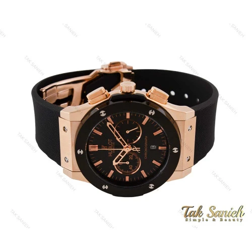 ساعت هابلوت مردانه سه موتوره رزگلد مشکی Hublot-4075-G