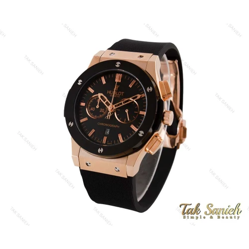 ساعت هابلوت مردانه سه موتوره رزگلد مشکی Hublot-4075-G