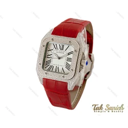 ساعت کارتیر سانتوس فول نگین زنانه قرمز Cartier-4080-L