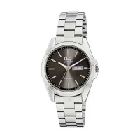 ساعت کیو اند کیو مردانه نقره ای صفحه طوسی دو تقویم QQ-4556-G