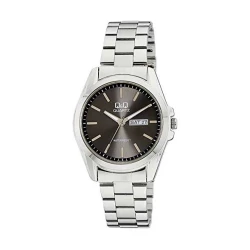 ساعت کیو اند کیو مردانه نقره ای صفحه طوسی دو تقویم QQ-4556-G