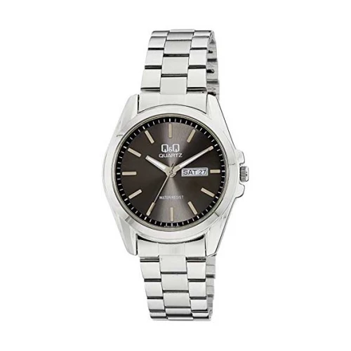 ساعت کیو اند کیو مردانه نقره ای صفحه طوسی دو تقویم QQ-4556-G