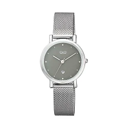 ساعت کیو کیو زنانه بند حصیری نقره ای صفحه طوسی QQ-4559-L