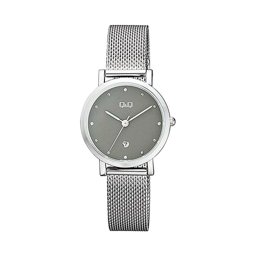 ساعت کیو کیو زنانه بند حصیری نقره ای صفحه طوسی QQ-4559-L