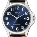 ساعت کیو اند کیو مردانه بند چرم صفحه سرمه ای QQ-4564-G