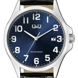 ساعت کیو اند کیو مردانه بند چرم صفحه سرمه ای QQ-4564-G