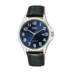 ساعت کیو اند کیو مردانه بند چرم صفحه سرمه ای QQ-4564-G