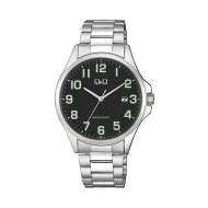 ساعت کیو اند کیو مردانه نقره ای صفحه مشکی دو تقویم QQ-4565-G