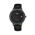 ساعت کیو اند کیو مردانه مشکی بند چرم QQ-4574-G
