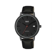 ساعت کیو اند کیو مردانه مشکی بند چرم QQ-4574-G