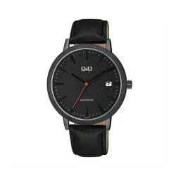 ساعت کیو اند کیو مردانه مشکی بند چرم QQ-4574-G