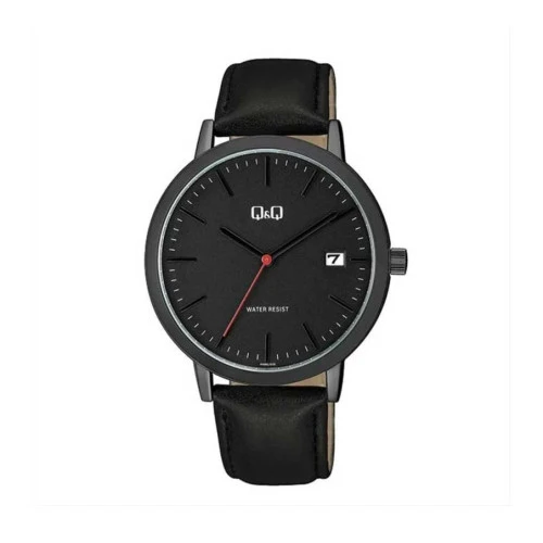 ساعت کیو اند کیو مردانه مشکی بند چرم QQ-4574-G