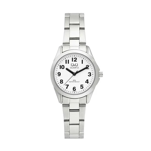 ساعت کیو اند کیو زنانه نقره ای صفحه سفید اعداد انگلیسی QQ-4576-L