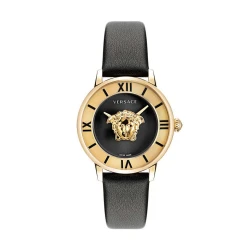 ساعت ورساچه زنانه طلایی بند چرم مشکی Versace-4774-L