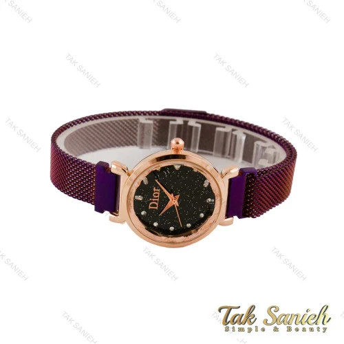 ساعت دیور زنانه بنفش بند حصیری صفحه مشکی Dior-4782-L