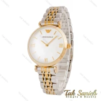 ساعت امپوریو آرمانی زنانه دورنگ طلایی صفحه سفید Armani-4798-L