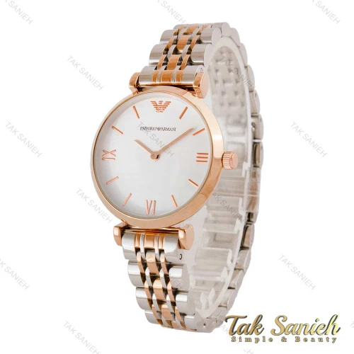 ساعت امپریو آرمانی زنانه دورنگ رزگلد صفحه سفید Armani-4799-L