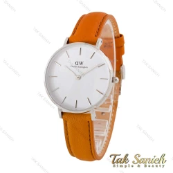 ساعت دنیل ولینگتون زنانه نقره ای بند چرم عسلی صفحه سفید DW-4800-L
